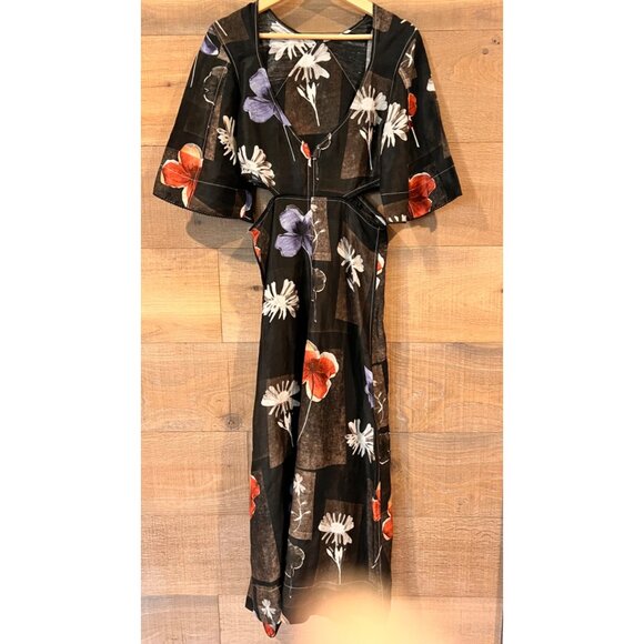 NEW GANNI  Women Maxi Silk Dress Flowers Black SIZE 36/ S - Picture 5 of 13